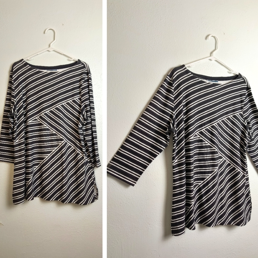 Karen Scott Striped Tunic Top 3/4 Women's Size XL Core Deep Black